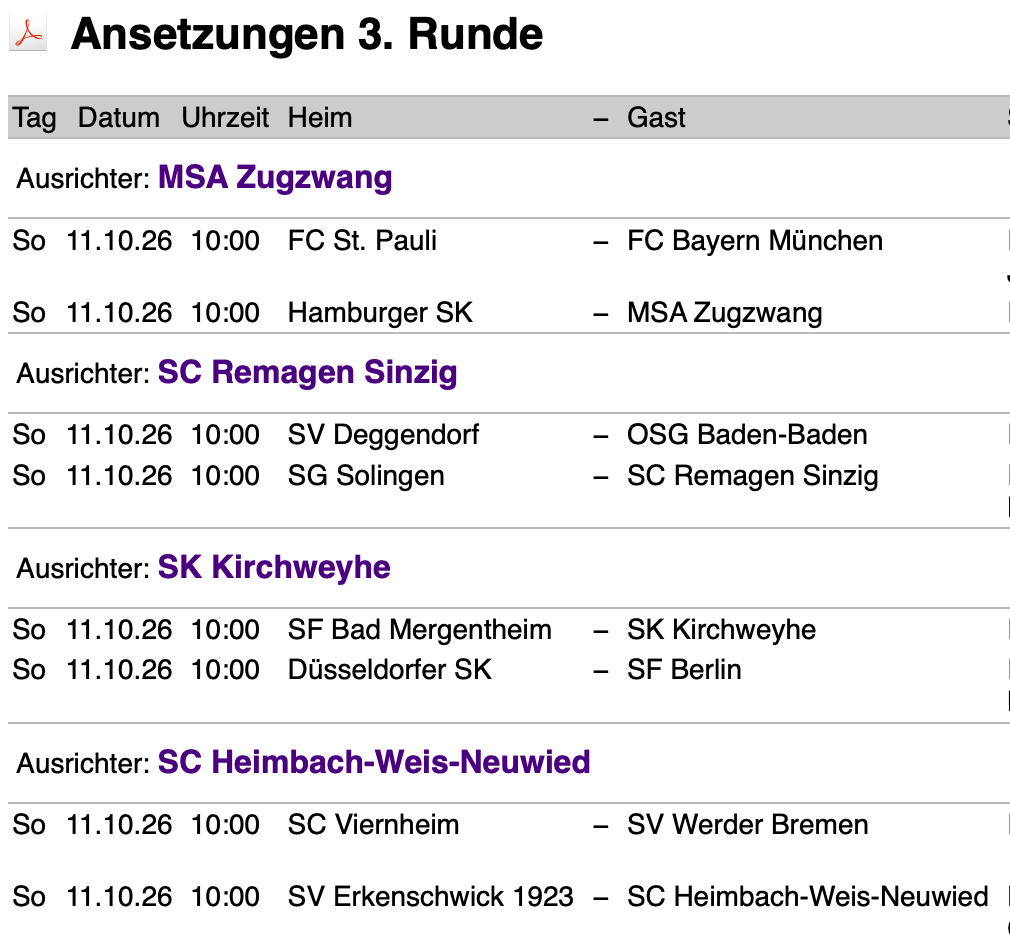 Paarungen Schachbundesliga Runde 3