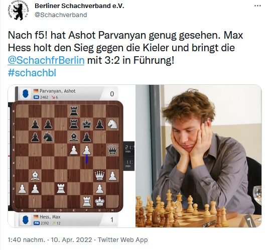 Leider keine GM-Norm: Max Hess, der Bayer im Berliner Team.